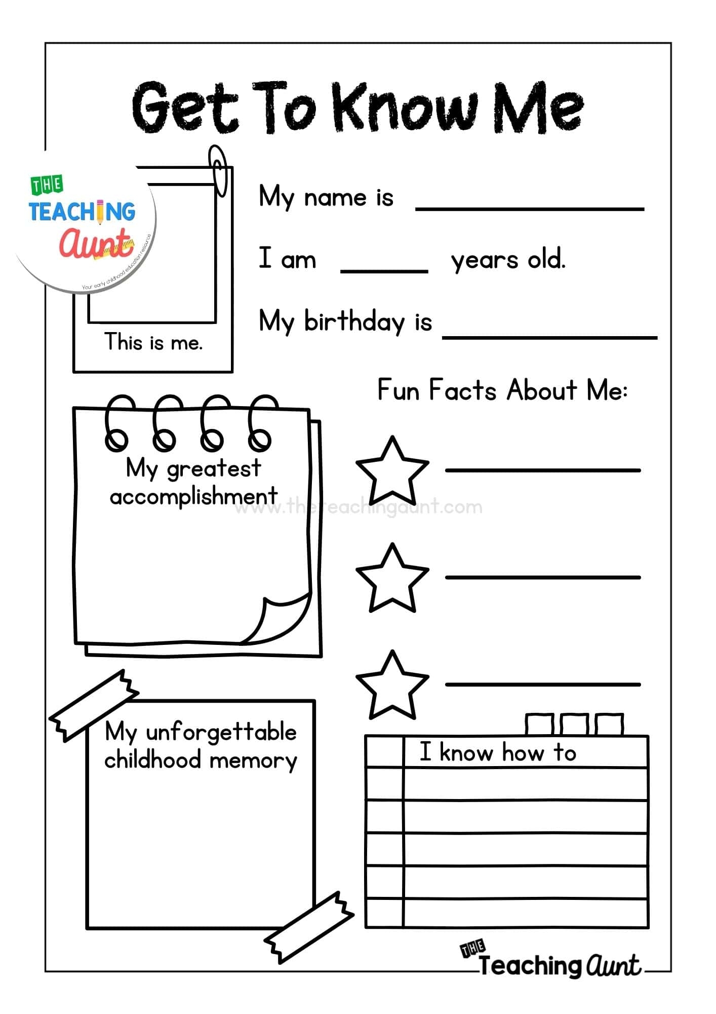 All About Me Worksheets Free Printable The Teaching Aunt Free Printable All About Me Worksheet