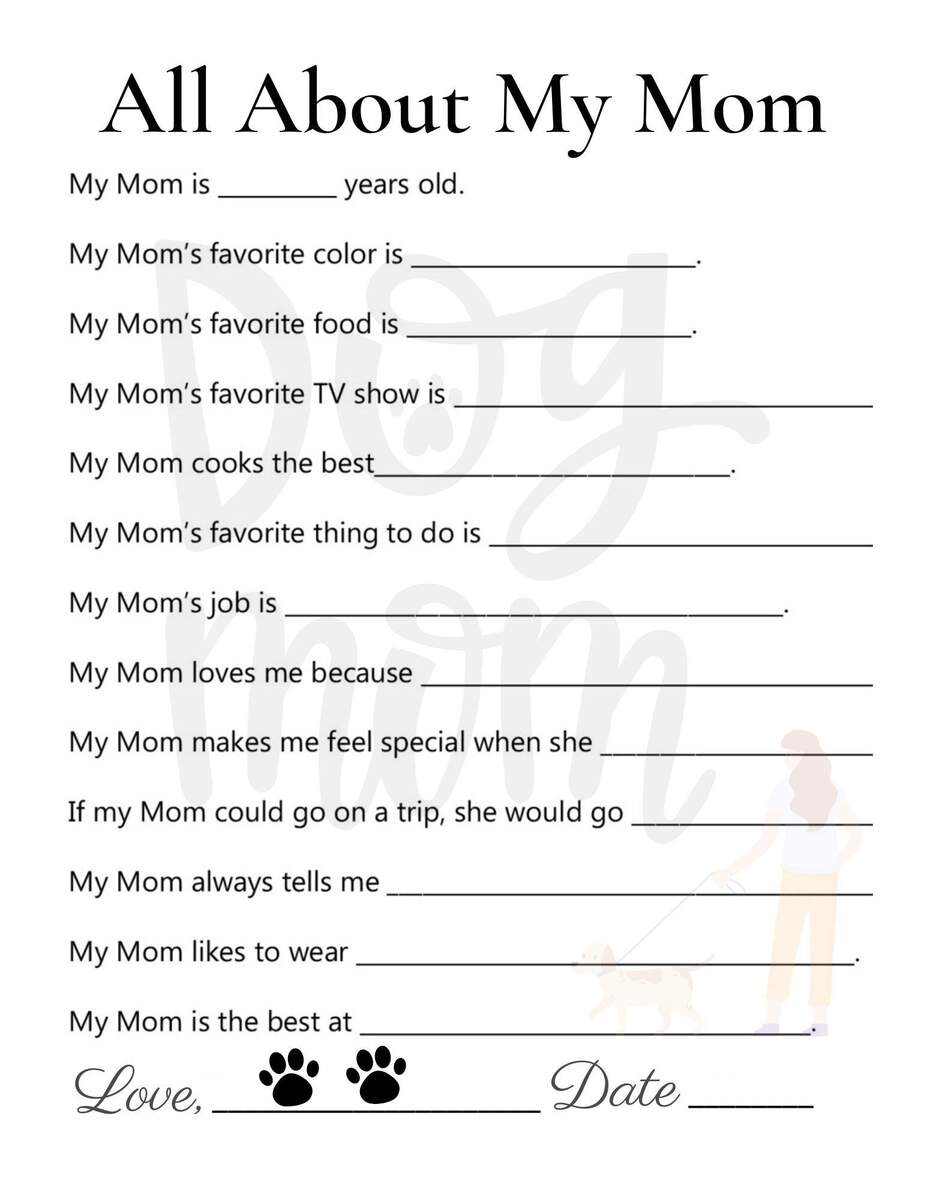 All About My Mom Questionnaire Mother S Day Gift PNG File Etsy