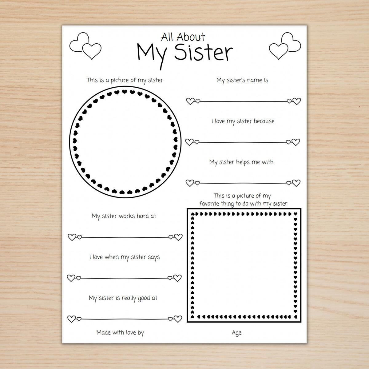 All About My Sister Printable PDF Printable Download Etsy Buy All About My Sister Siblings Day Printable PDF US Letter 8 5x11 Instant Download Preschool Elementary Teacher Printable Gift Online In India Etsy