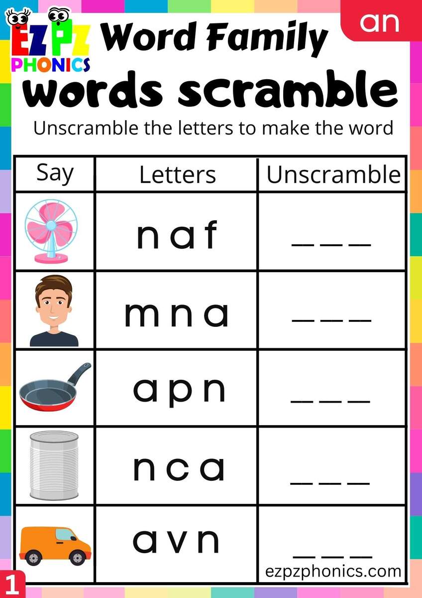 Free An Word Family Worksheets Teach Prints