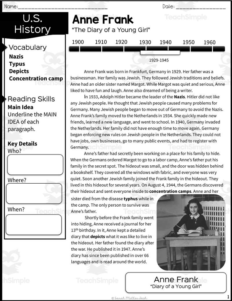 Anne Frank Reading Packet By Teach Simple Anne Frank Reading Packet By Teach Simple