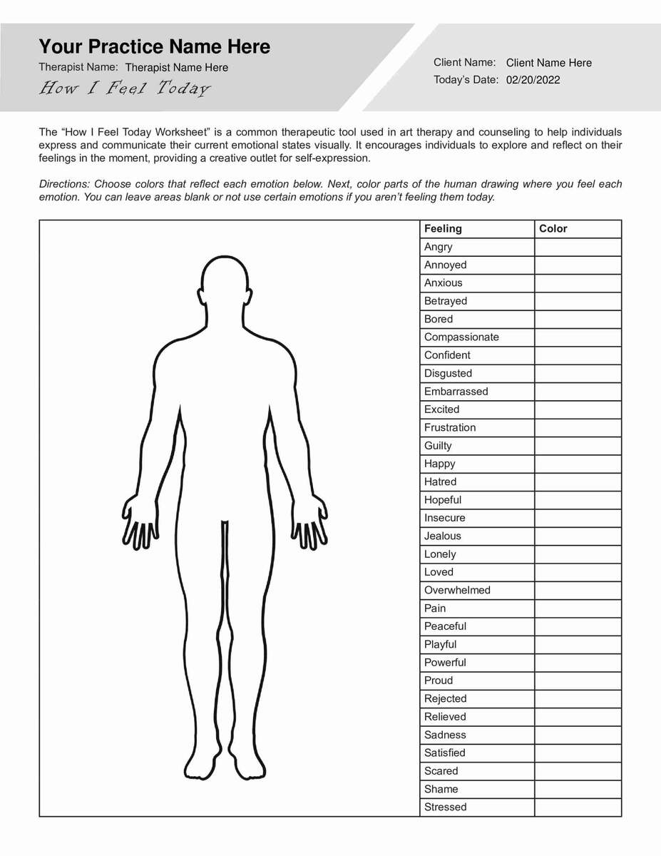Art Therapy How I Feel Today Worksheet PDF TherapyByPro Art Therapy How I Feel Today Worksheet PDF TherapyByPro