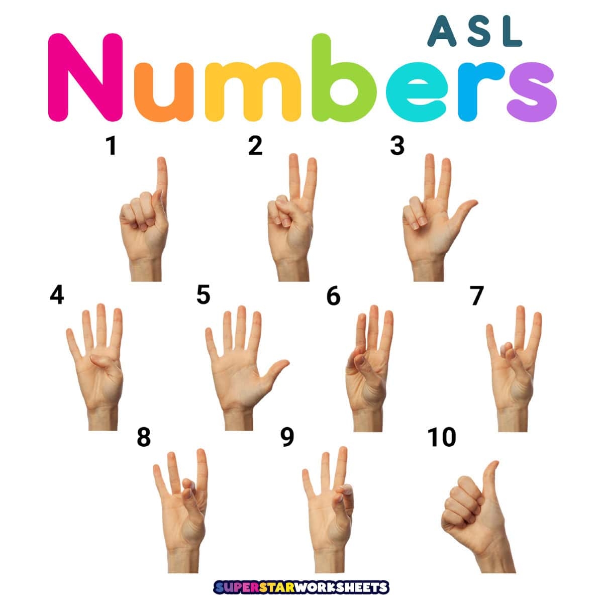 ASL Numbers Superstar Worksheets