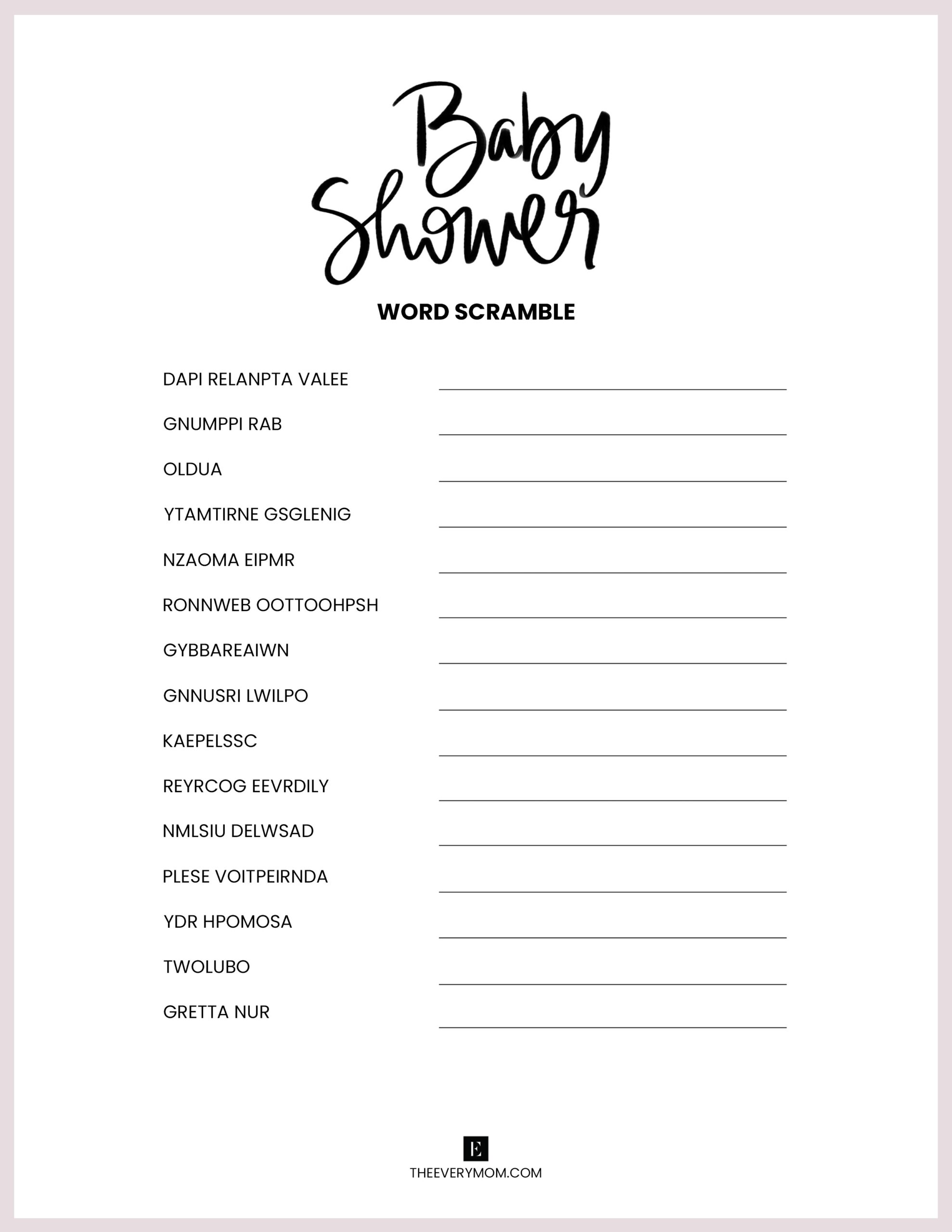 Baby Shower Games 20 Fun And Unique Baby Shower Activities Baby Shower Games Free Printables Nursery Rhymes