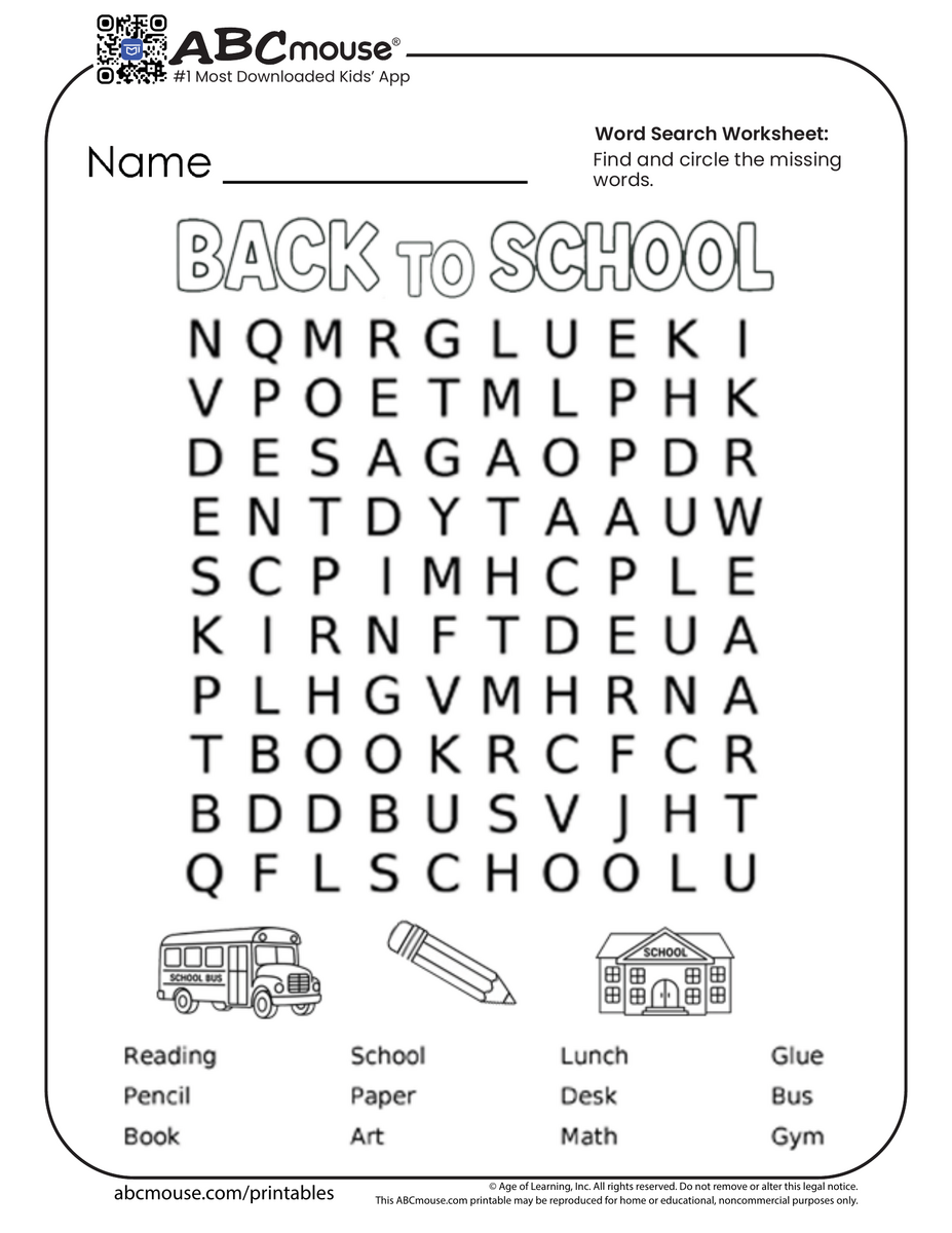 Back To School Worksheets For Kids ABCmouse