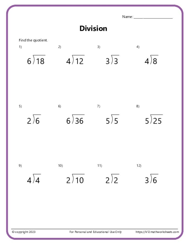 Basic Division Worksheets Division Worksheets Problems Free Printable Math Drills DIY Worksheets Library