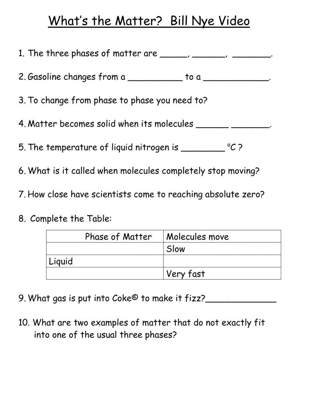 Bill Nye Phases Of Matter Online Exercise For Worksheets Library