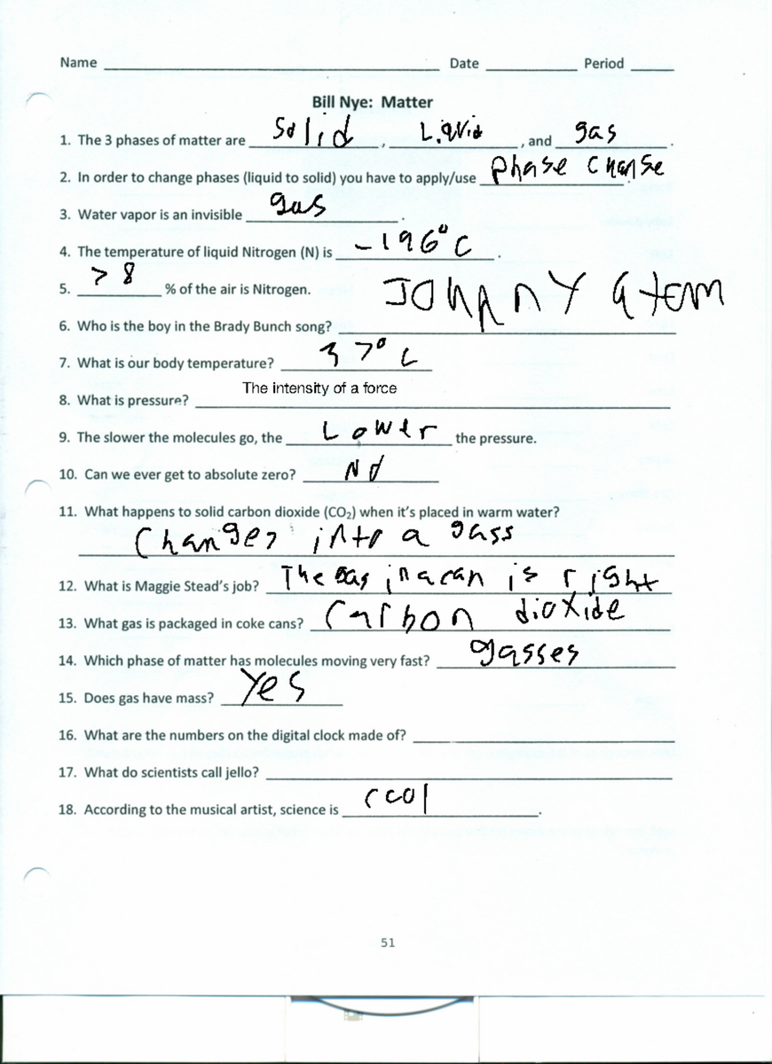 Bill Nye Phases Of Matter Study Notes Sci 101 Studocu