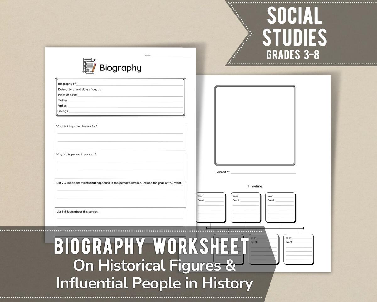 Biography Printable Worksheet On Historical Figures And Influential People In History Social Studies Grades 3rd 8th Teaching Resources Etsy Storyboard That Biography Worksheet Templates