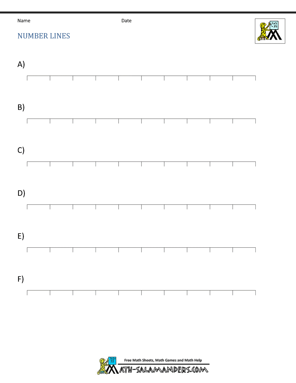 Blank Number Lines Blank Number Lines