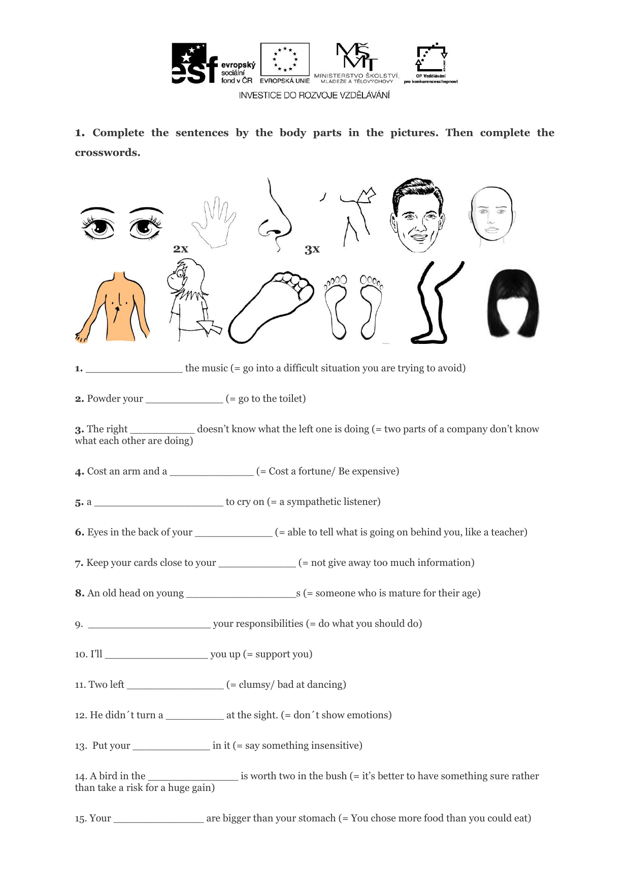 Body Parts Idioms Worksheet English Vocabulary
