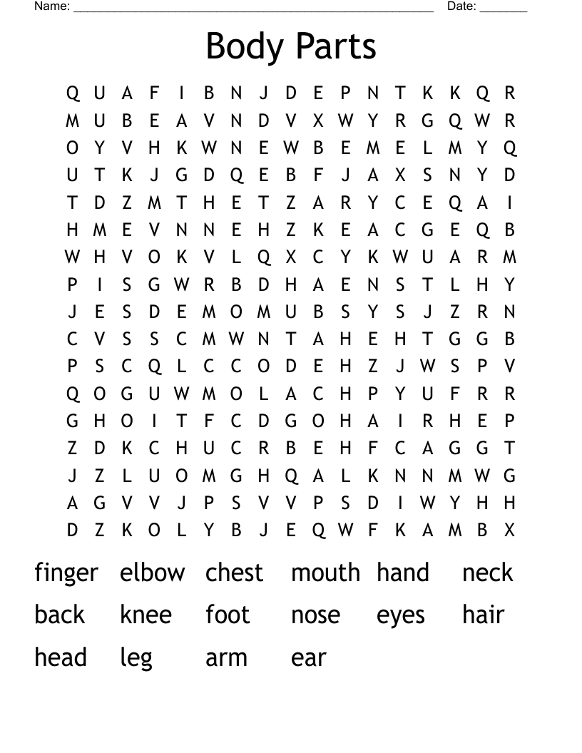 Body Parts Word Search WordMint Customize 81 Body Parts Worksheets Templates Online Canva