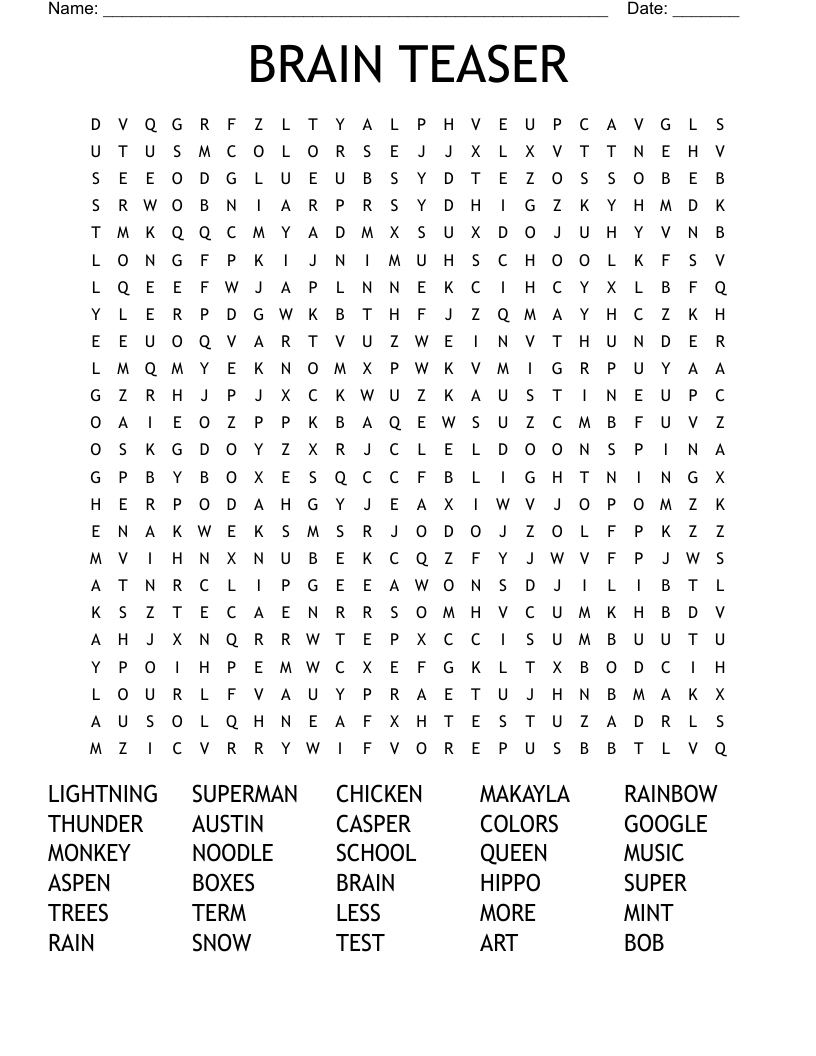 BRAIN TEASER Word Search WordMint Brain Teasers Worksheet XVI Student Handouts