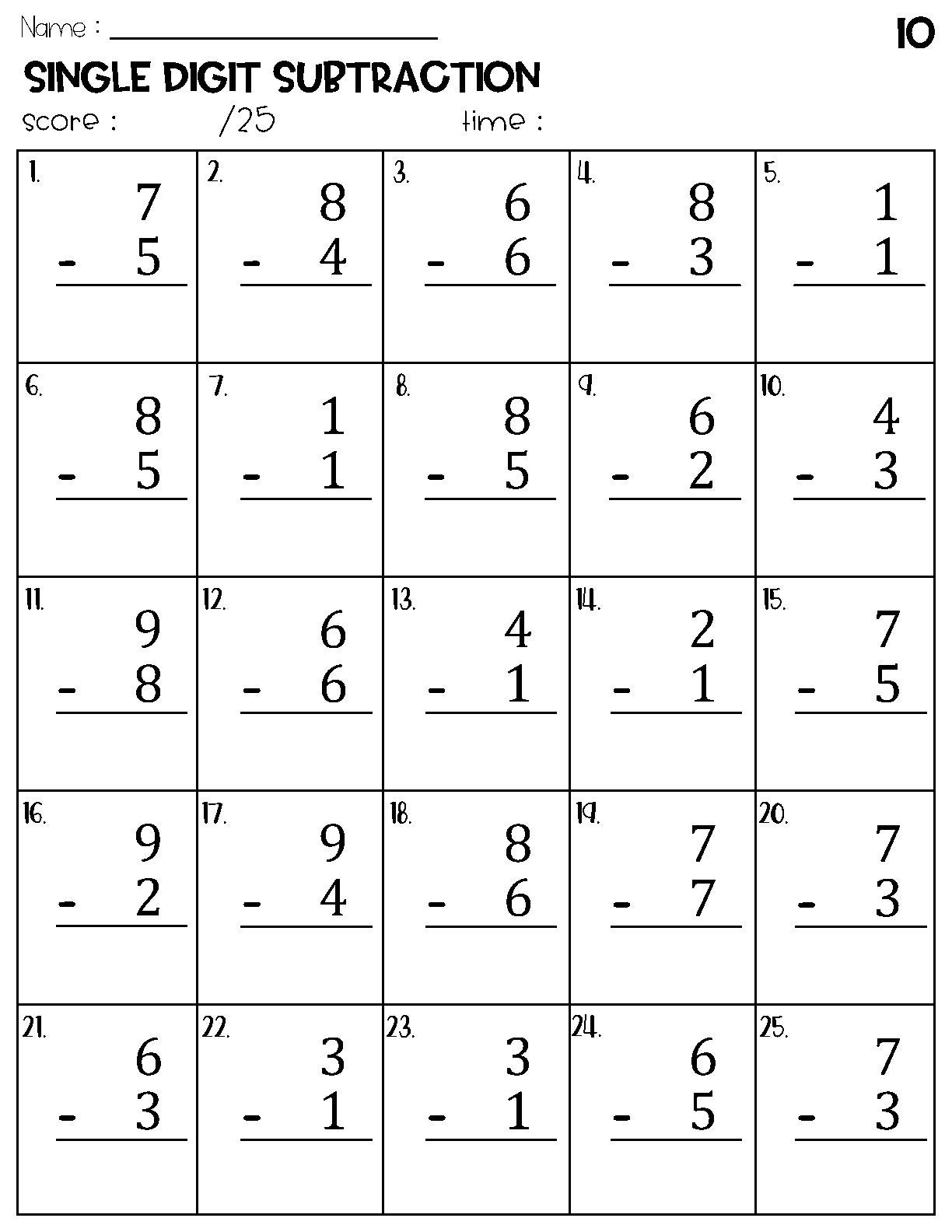 Buy Single Digit Subtraction Worksheets Online In India Etsy Subtraction Worksheets Free Printable Math Drills Free Printables Lettering SVG Files Tools Apps