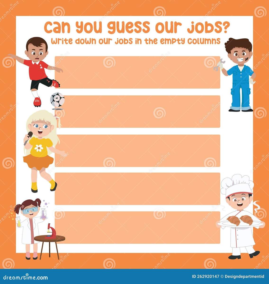 Can You Guess Our Jobs Colorful Writing Practice Worksheet Stock Vector Illustration Of Happy Preschool 262920147
