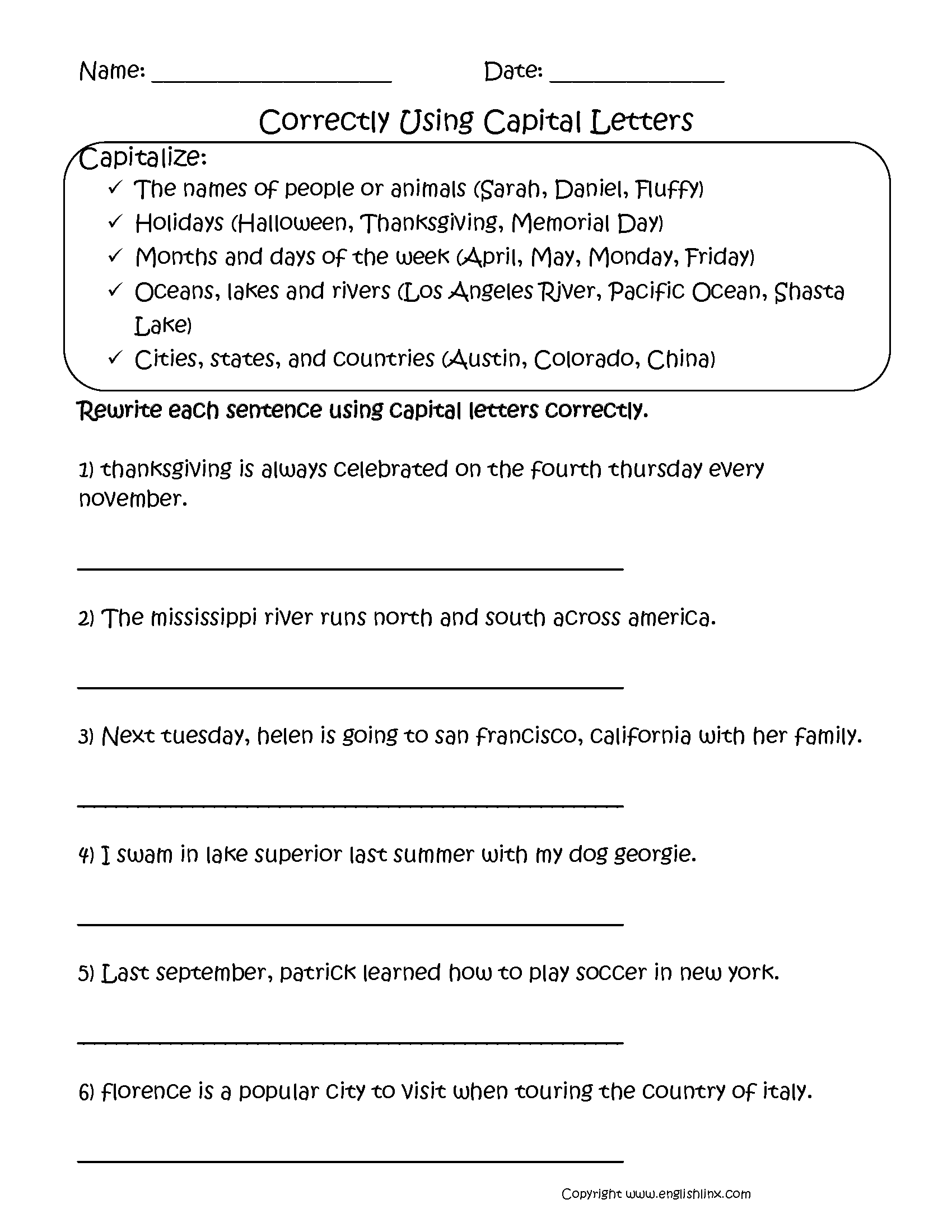 Capitalization Worksheets Free Printable Grammar Practice Capitalization Worksheets Free Printable Grammar Practice