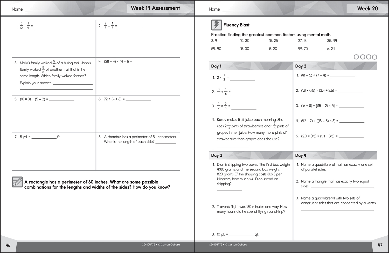 Carson Dellosa Education Math Student Bundle Grade 5 Target Worksheets Library Grade 3 Common Core Math 4 Today Workbook Paperback Worksheets Library
