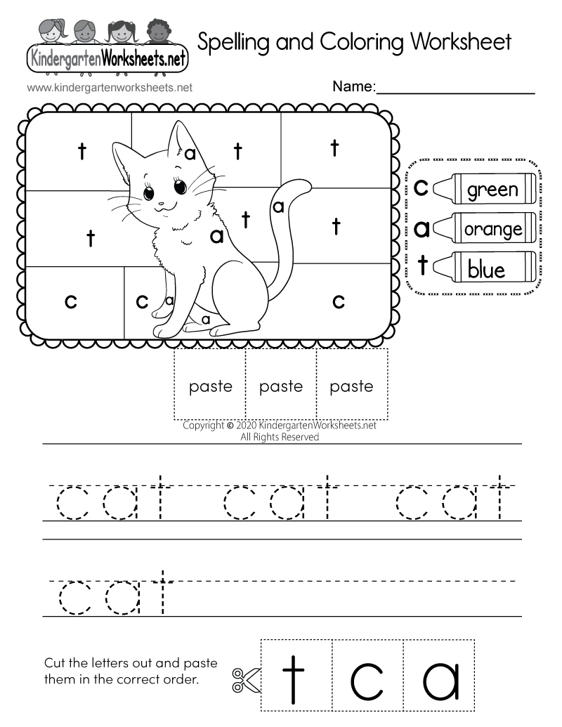 Cat Spelling And Coloring Worksheet Free Printable Digital PDF