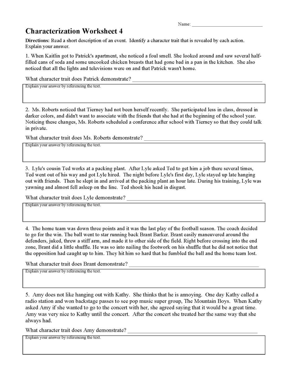 Characterizations Worksheet 4 Reading Activity Characterizations Worksheet 4 Reading Activity