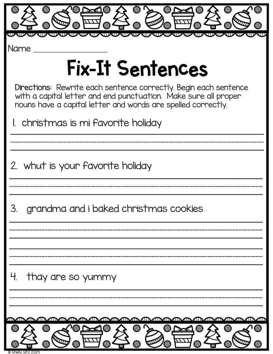 Christmas Fix It Sentences Second Grade Teaching Blog