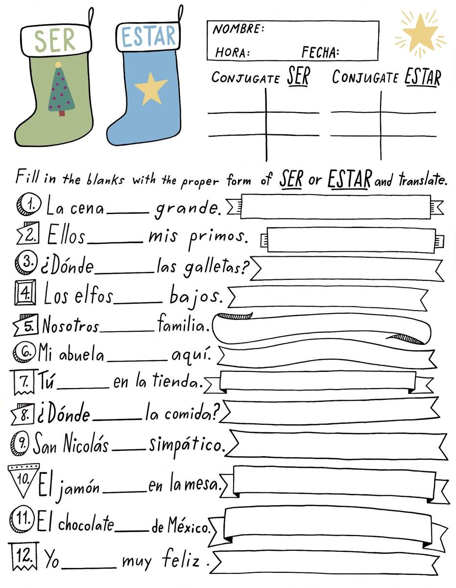 Christmas Ser And Estar Worksheet Spanish Verbs By Darin Carlisle