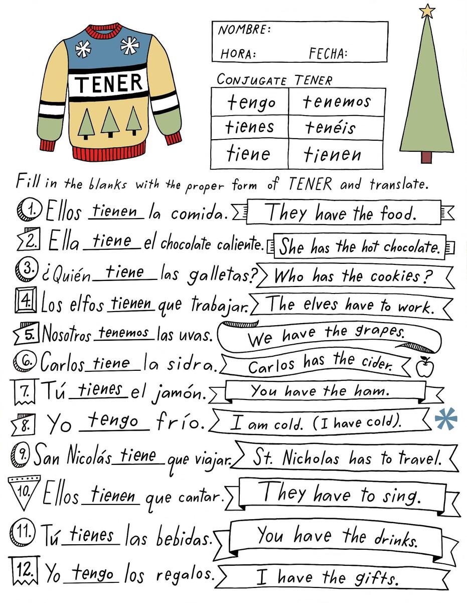 Christmas Tener Worksheet Spanish Verbs By Darin Carlisle TPT