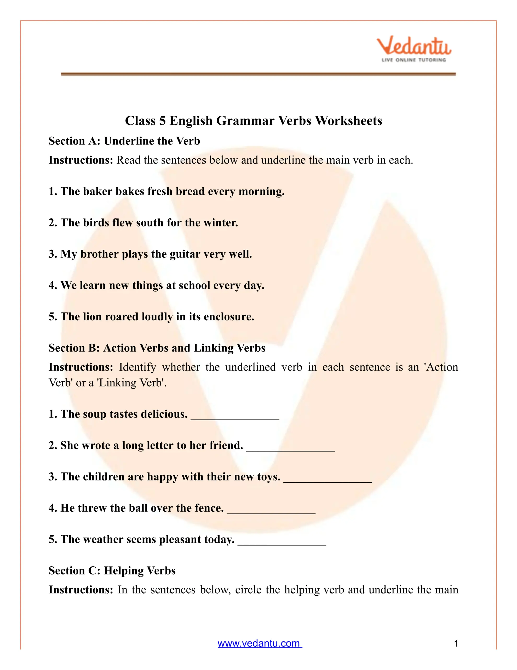 Class 5 English Grammar Verbs Worksheet PDF Free Practice Answers Identifying Verbs 3 Worksheet Worksheets Library