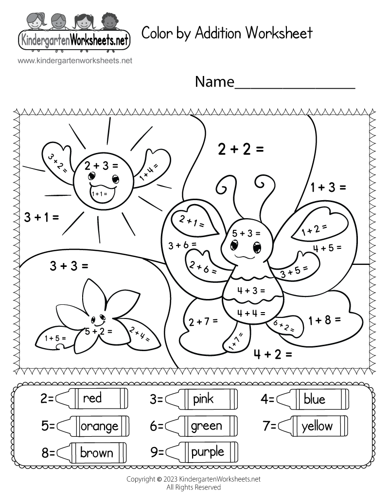Kindergarten Addition Worksheet Free