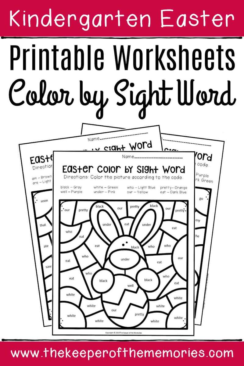Color By Sight Word Easter Kindergarten Worksheets The Keeper Of The Memories Easter Missing Numbers Worksheet Free Printable Digital PDF