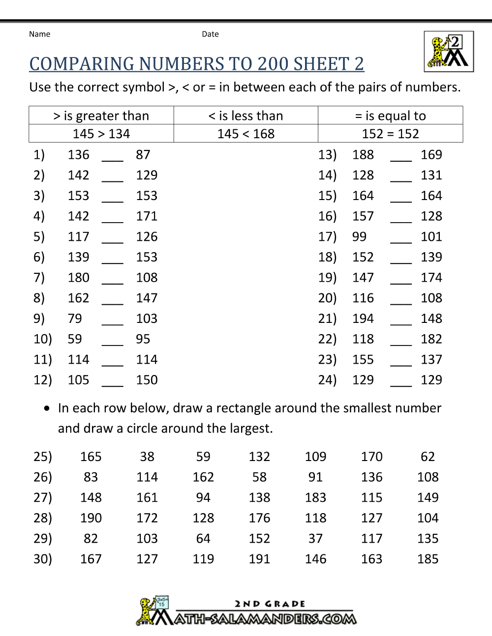 Comparing Numbers To 1000 Comparing Numbers To 1000