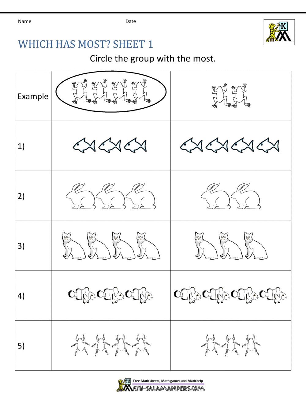 Comparing Numbers Worksheet Comparing Numbers And Amounts Up To 10