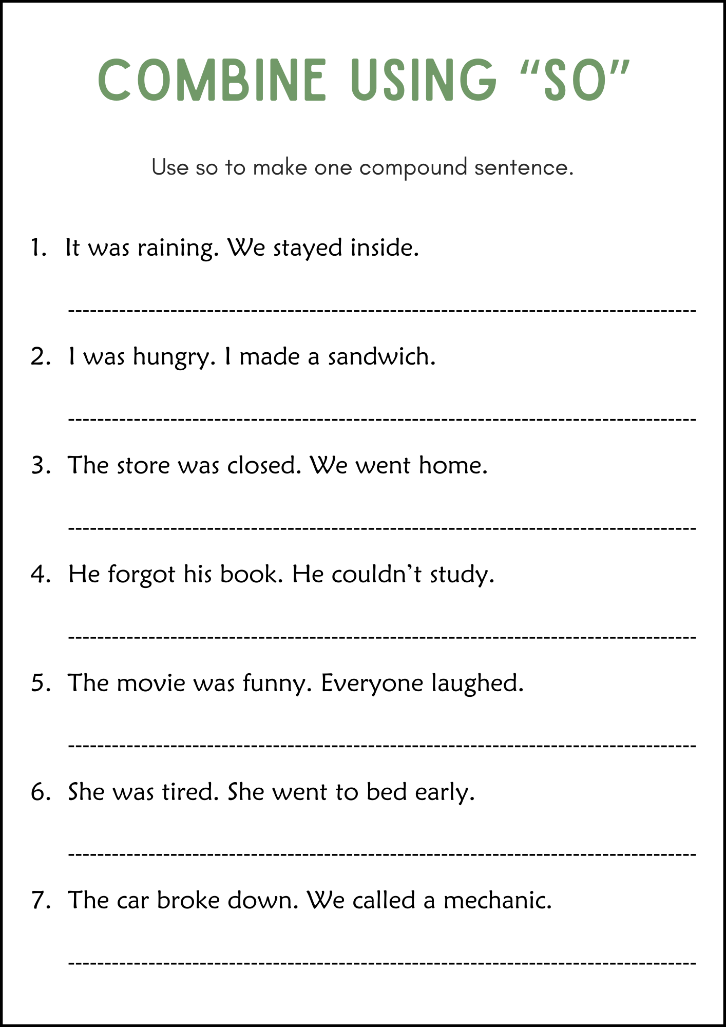 Compound Sentences Worksheet Commas Conjunctions And But Or So Because Made By Teachers