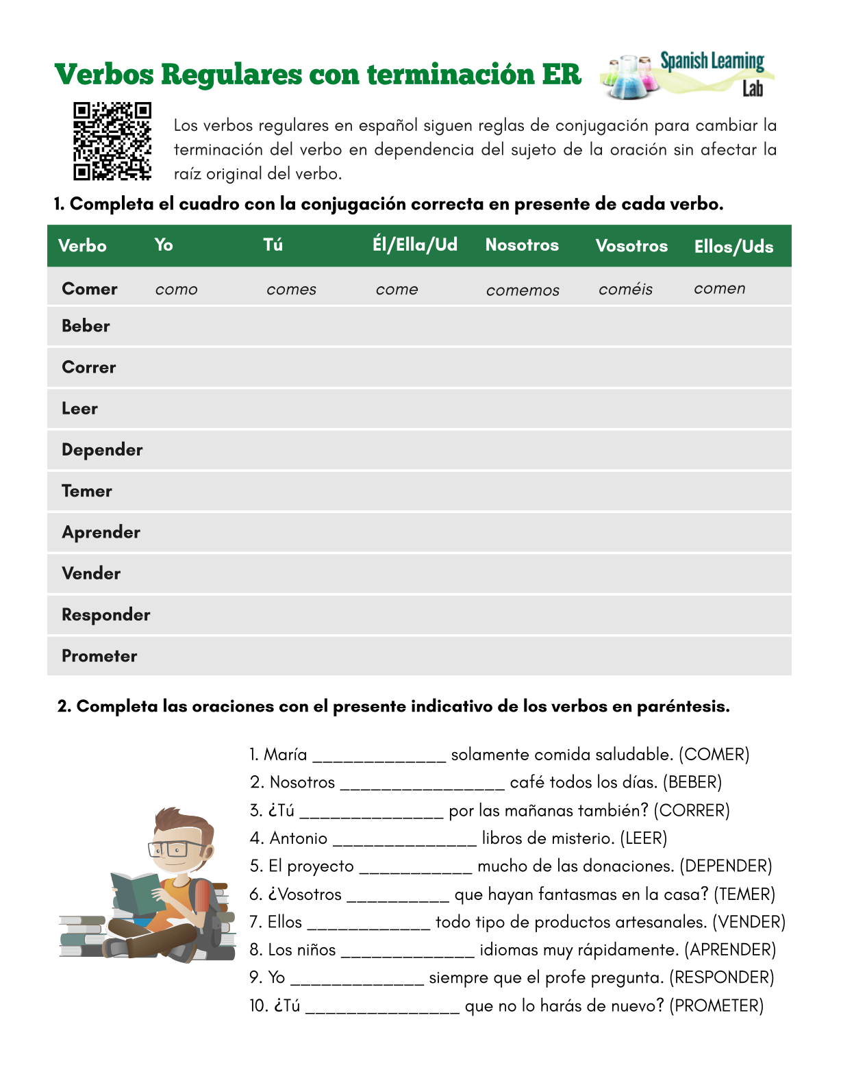 Conjugating ER Regular Verbs In Spanish Present PDF Worksheet Spanish Learning Lab Free Downloads Spanish With Tati