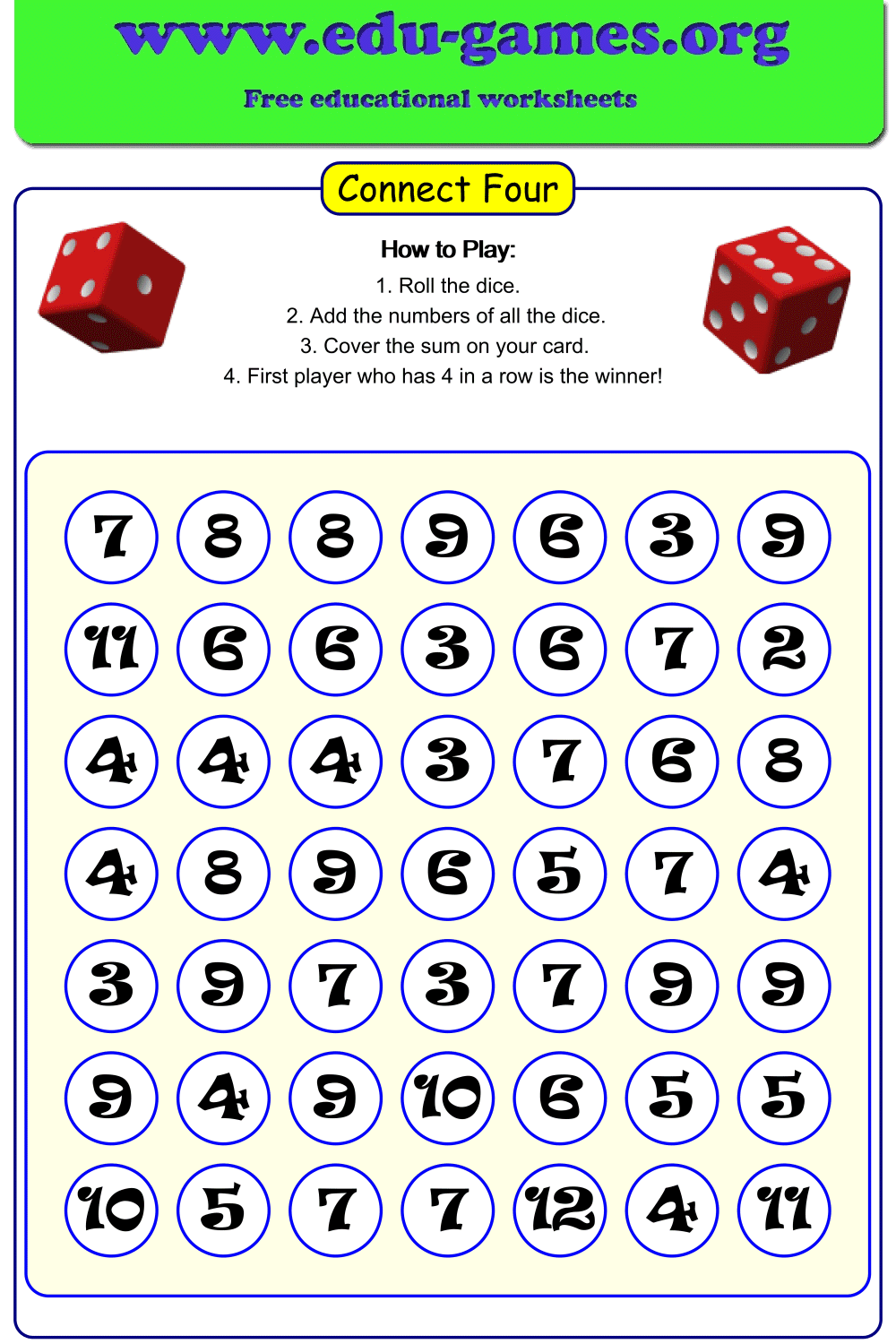 Connect Four Math Addition And Multiplication Connect Four Math Addition And Multiplication