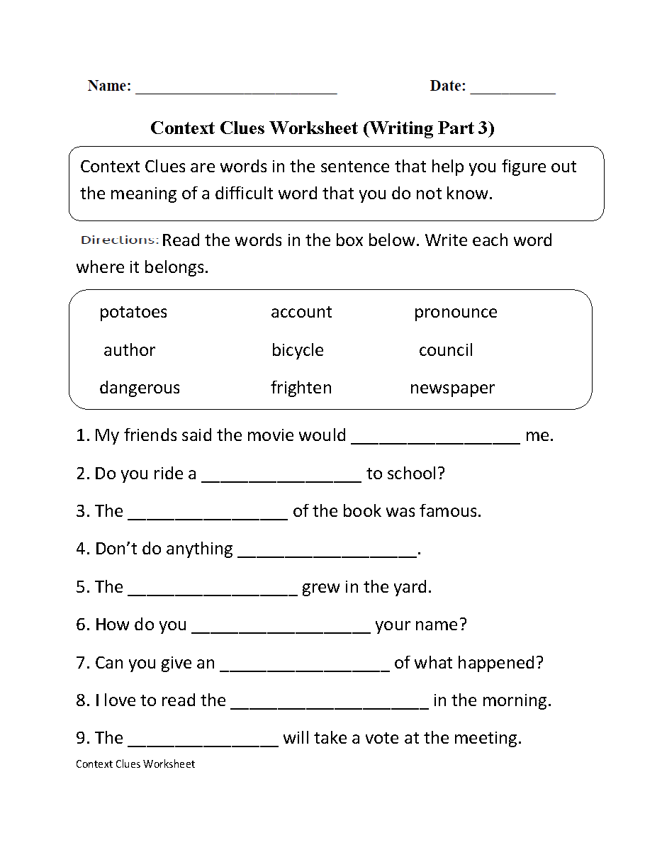 Context Clues Worksheets Context Clues Worksheet Writing Part 3 Intermediate 17 Sixth Grade Spelling Words Worksheets Free PDF At Worksheeto