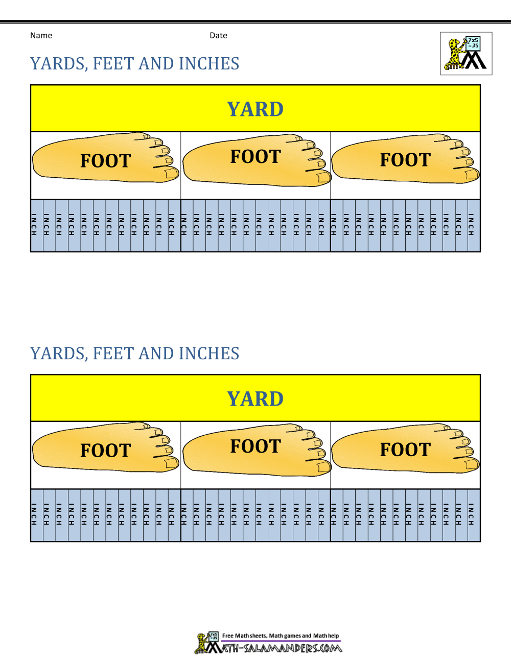 Converting Customary Units Convert Feet To Yards Worksheet Grade1to6