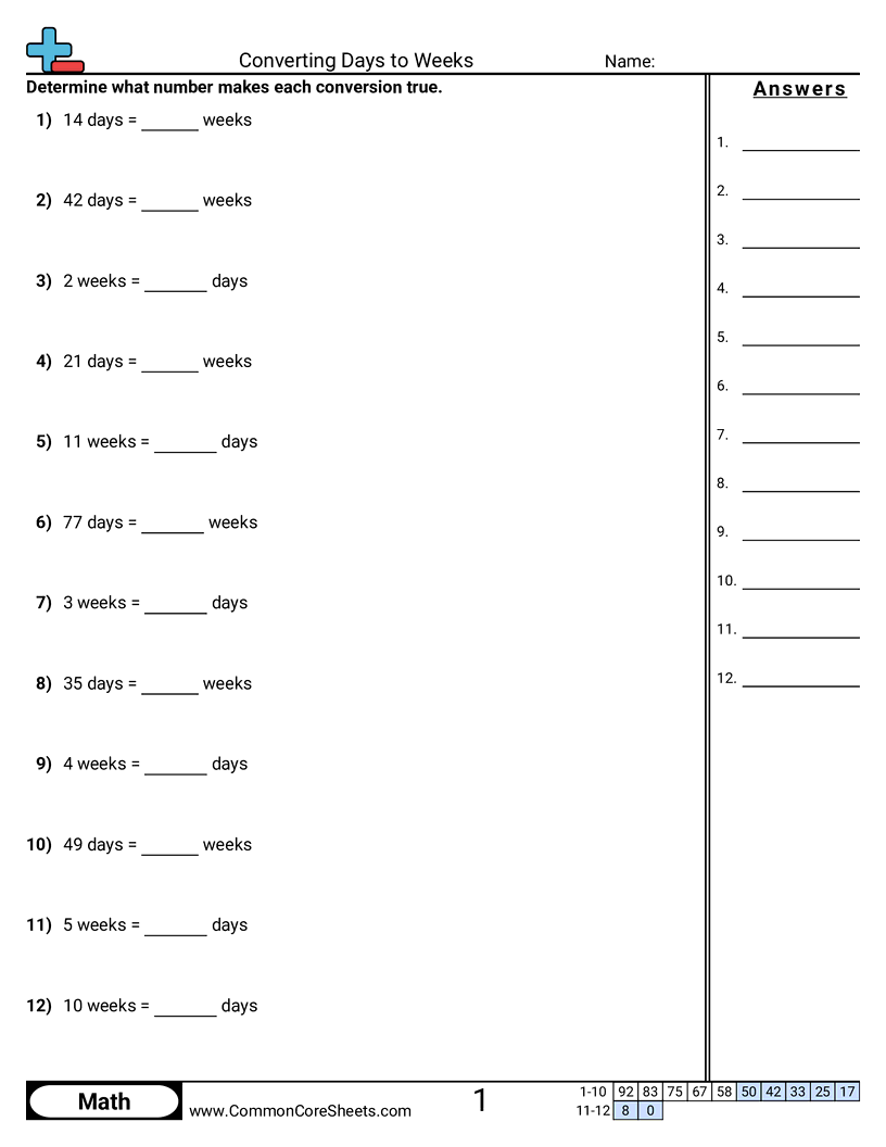 Converting Days To Weeks Worksheet Download Converting Days To Weeks Worksheet Download