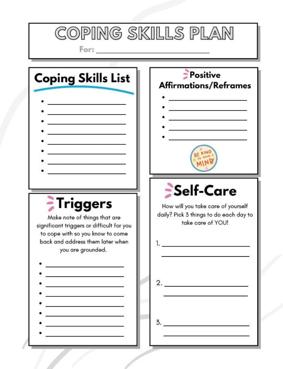 Coping Strategies Worksheets Trust Mental Health