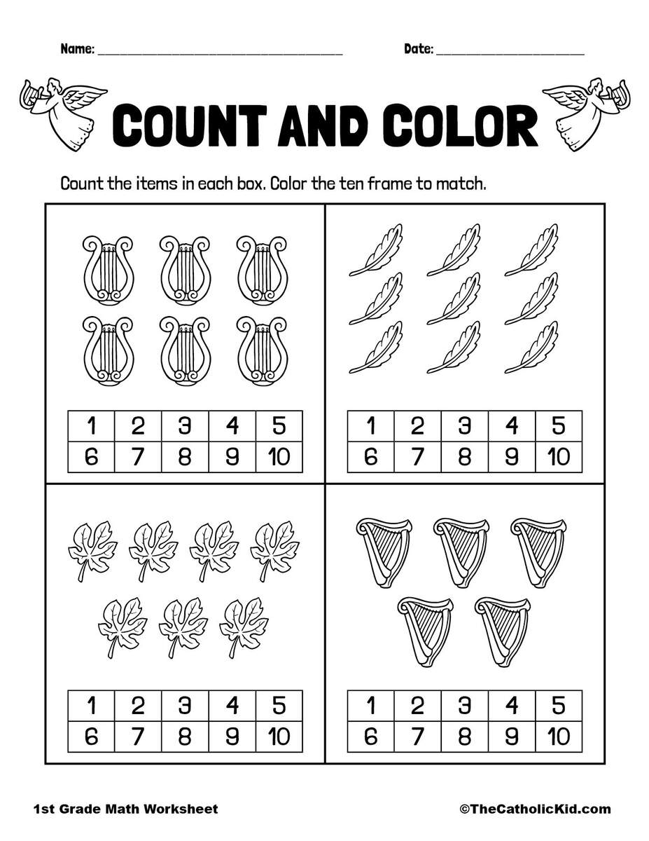 Count Color 1st Grade Math Worksheet Catholic TheCatholicKid