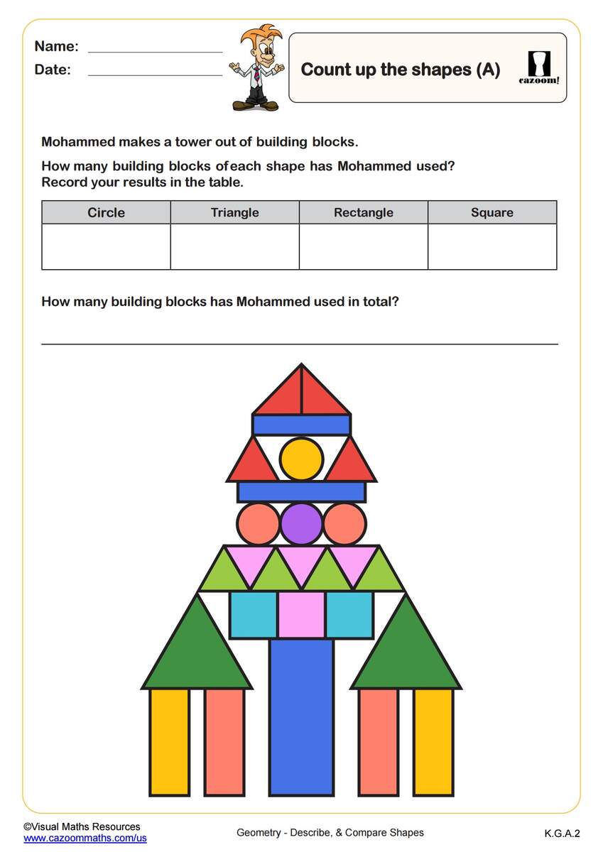 Count Up The Shapes A PDF Printable Geometry Worksheets Cazoom Math