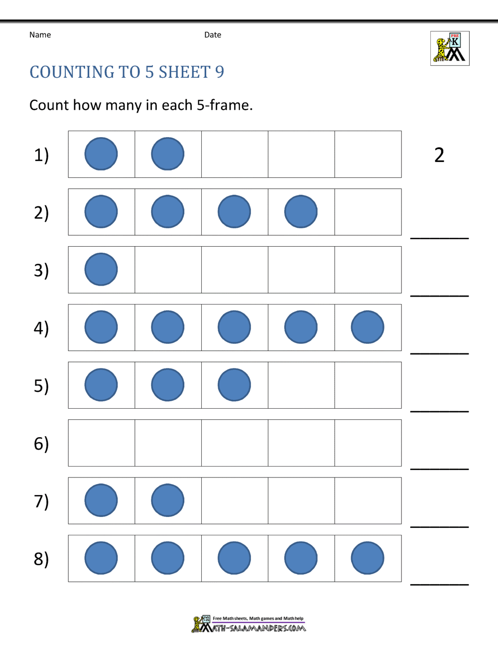 Counting To 5 Worksheets