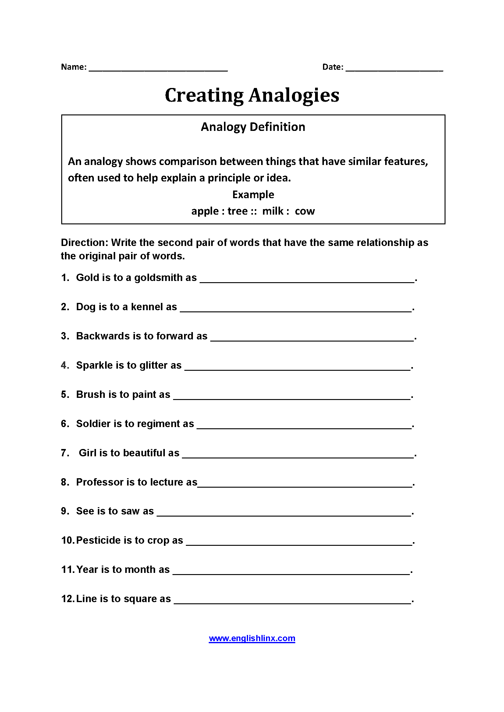 Creating Analogies Build Your Own Word Relationships Creating Analogies Build Your Own Word Relationships