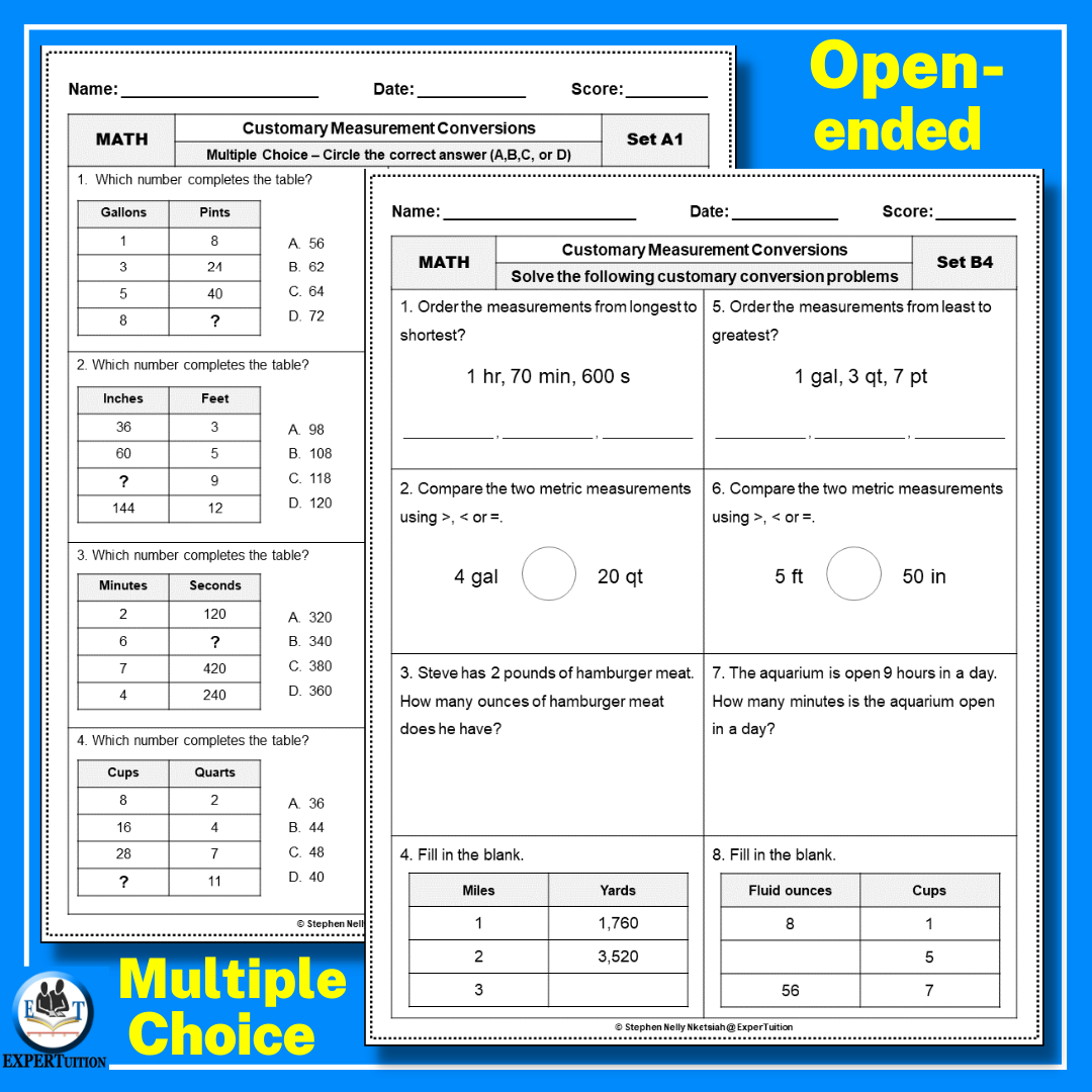 Customary System Measurement Conversion Worksheets ExperTuition