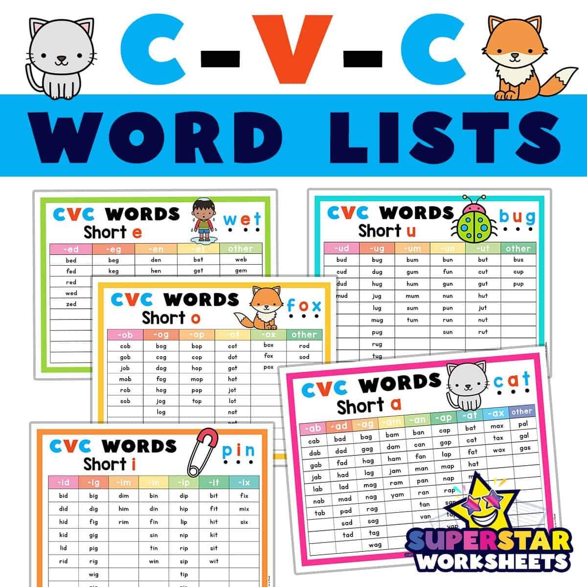 CVC Word List Superstar Worksheets CVC Word List Superstar Worksheets