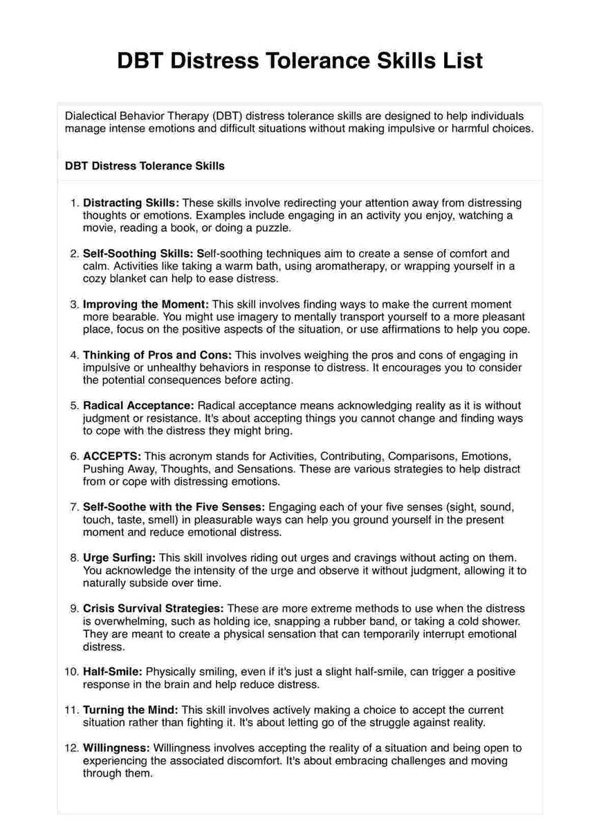 DBT Distress Tolerance Skills List
