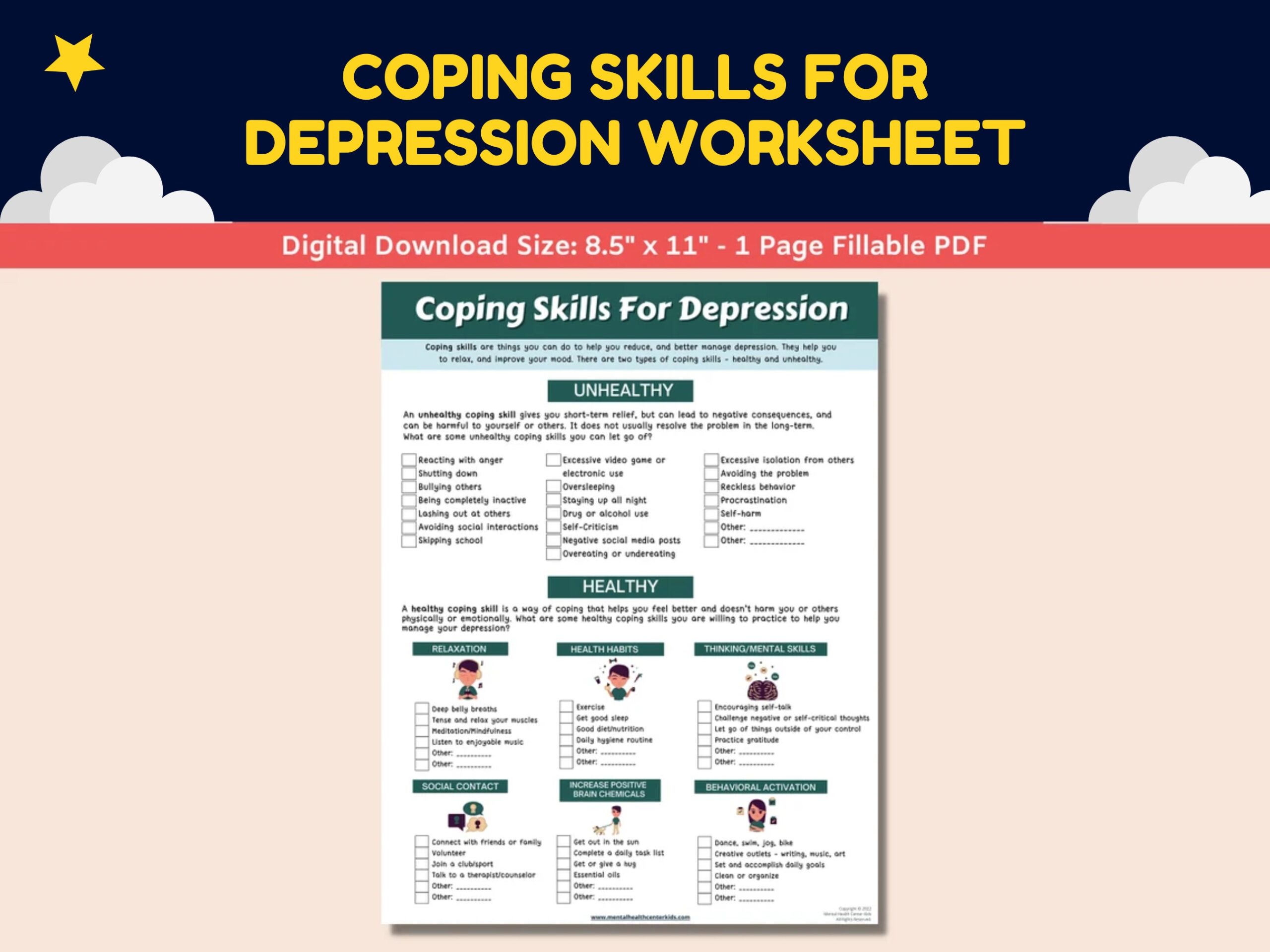 Depression Coping Skills Fillable Worksheet Teens Adolescents Mental Health Printable Therapy Sad Kids Counseling Child Therapist Counselor Etsy Israel Depression Symptoms Checklist Worksheet For Kids Teens Adolescent Mental Health Activity Therapy Therapist Counseling Counselor Printable Etsy