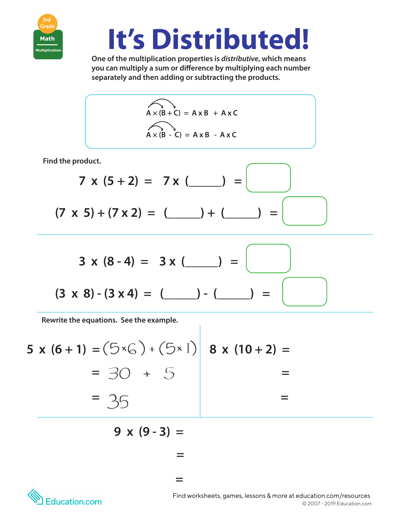 Distributive Property Multiplication Worksheet Distributive Property Using The Grid Method Worksheet PDF Printable Algebra Worksheet Cazoom Math