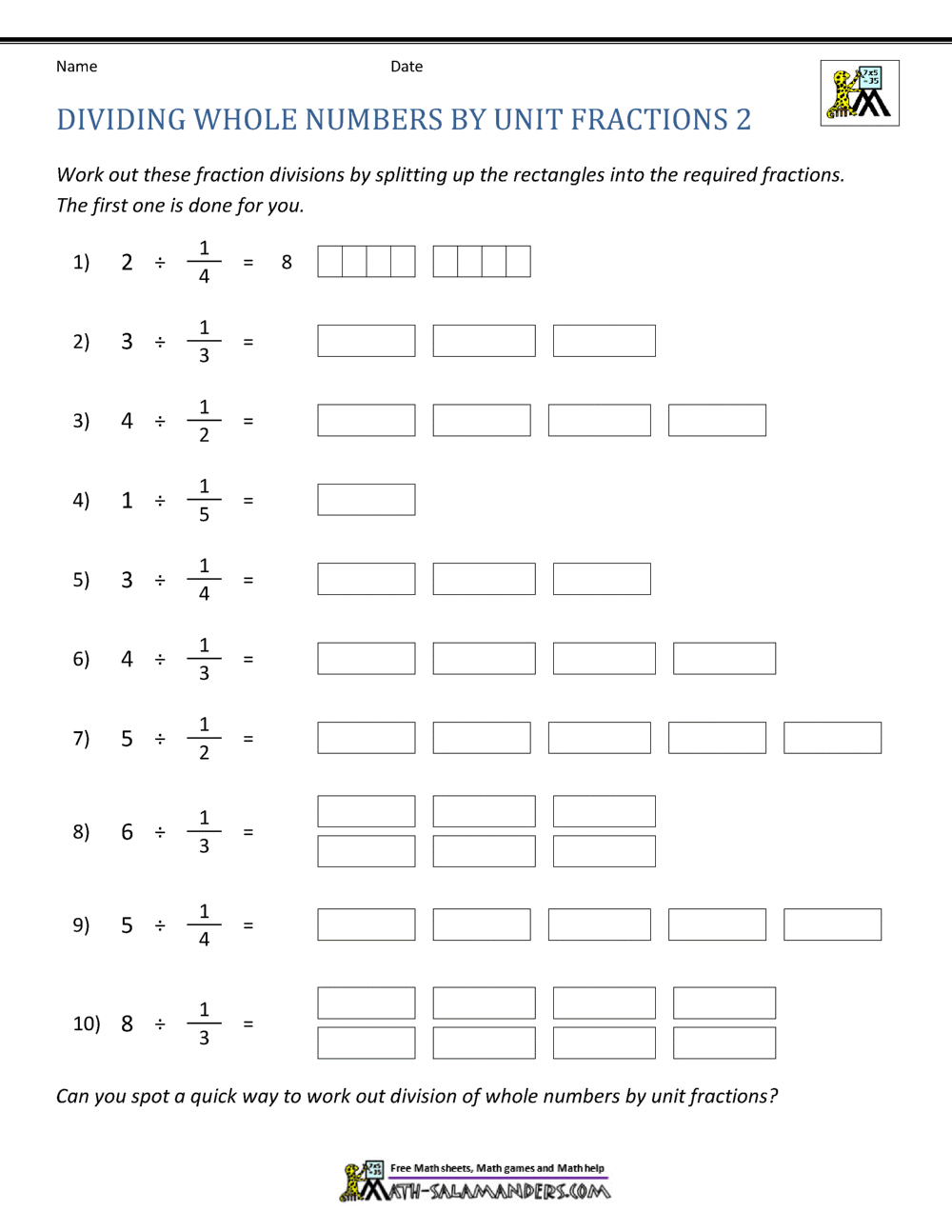 Dividing Unit Fractions By Whole Numbers Worksheets Teach Prints