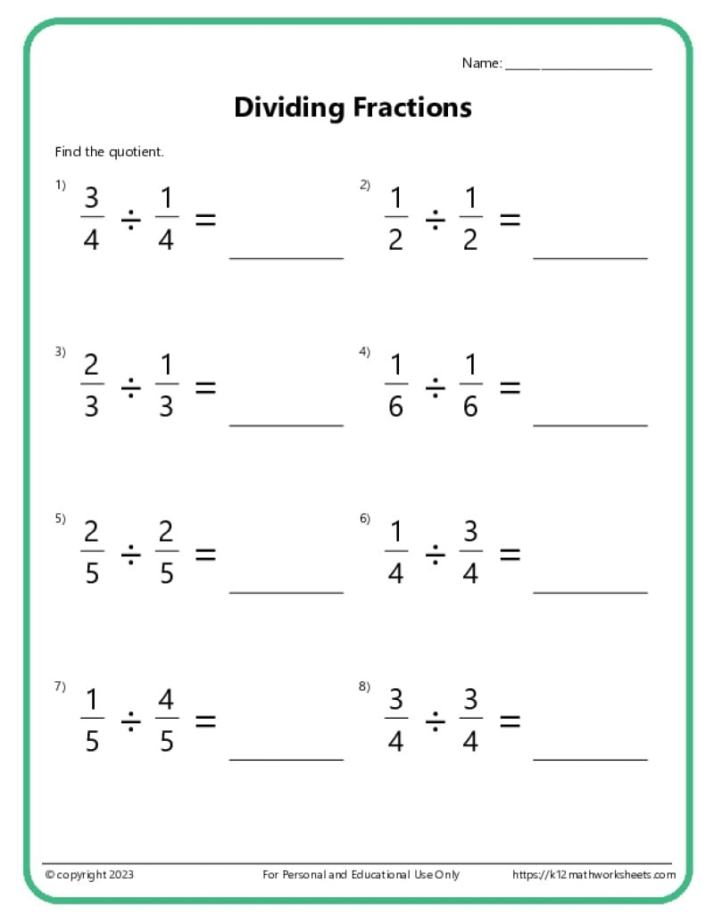 Dividing Fractions Worksheets Dividing Fractions Worksheet Worksheets Library