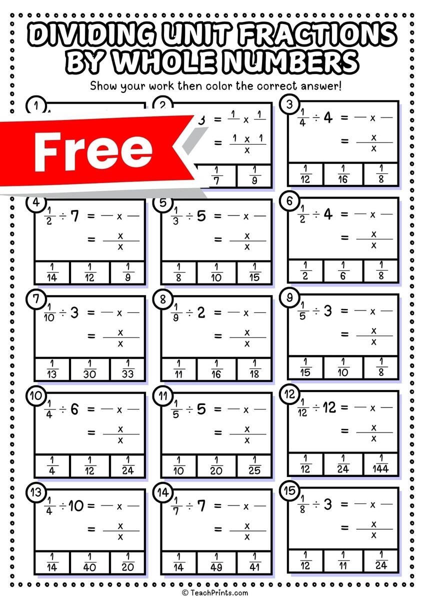 Dividing Unit Fractions By Whole Numbers Worksheets Teach Prints
